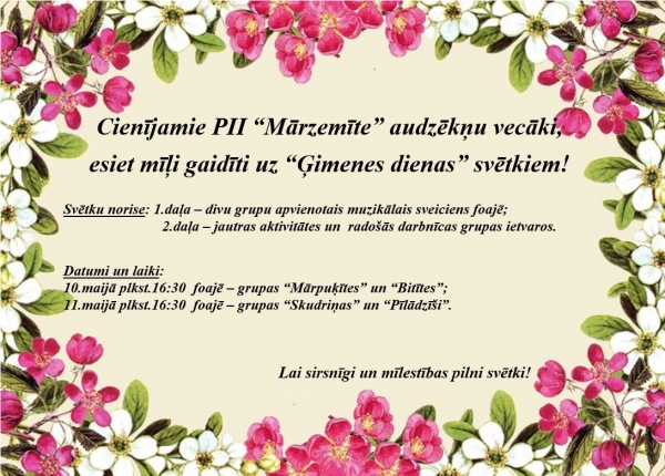 Esiet mīļi gaidīti uz ''Ģimenes dienas'' svētkiem!