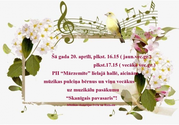 Mūzikas pulciņa bērnu pasākums ''Skanīgais pavasaris''